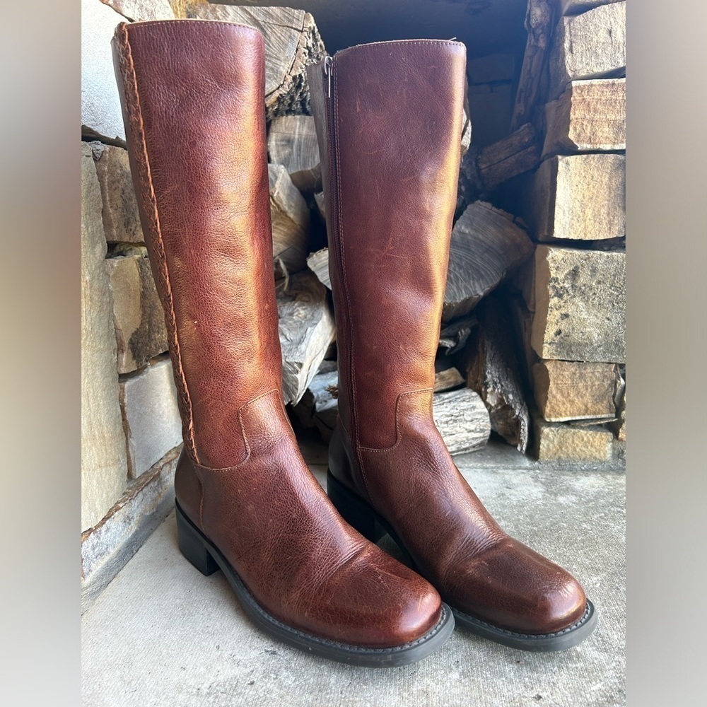 Nicole Vintage brown leather tall riding western boots braided detail Sz-6.5M  E - Picture 12 of 13